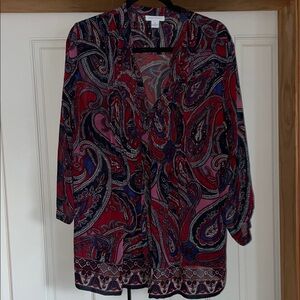 Charter Club Red, Pink & Blue Paisley Blouse